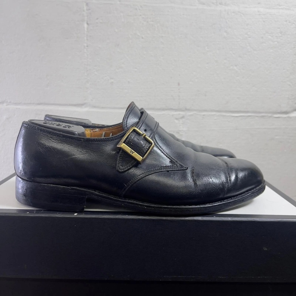 JM Weston Single Monk Strap Loafer Black Leather Dress Shoes Men's Size 7.5 US